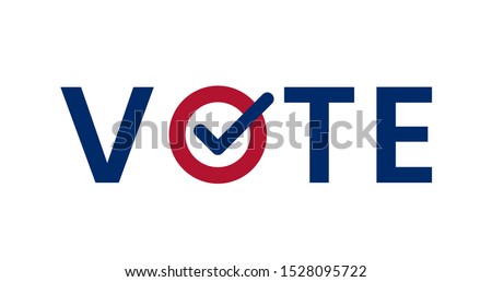 US American presidential election 2020. Vote word with checkmark symbol inside. Political election campaign logo. Applicable as part of badge design. Flat vector illustration