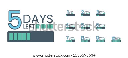 Sale banner with countdown - 10 9 8 7 6 5 4 3 2 1 numbers. Days to go promo banner. Text days left with discharging status bar as discharged battery. Last day offer banner or badge.