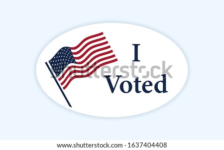 Classic style voting sticker with I voted slogan and us american flag. Circle vote label. US, USA, american election, voting sign. I voted sticker. Responsible voting pin. Vector illustration