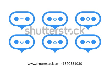 Chat bot or chat robot icon. Robot emotions and statuses - smile, sad, speak, is silent. Support bot icon. Online help, online support. Vector illustration