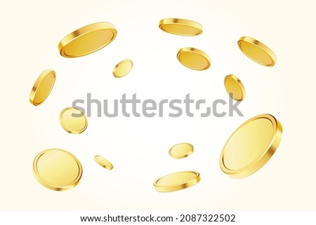 Gold rotating coins. Gambling game, casino 3d golden cash. Background for jackpot win. Flying coins, or flying money. Money vortex. 3d realistic coins. Vector illustration