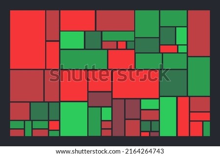 Treemap graph template. Green and red colors. Vector illustration. Heat map chart.