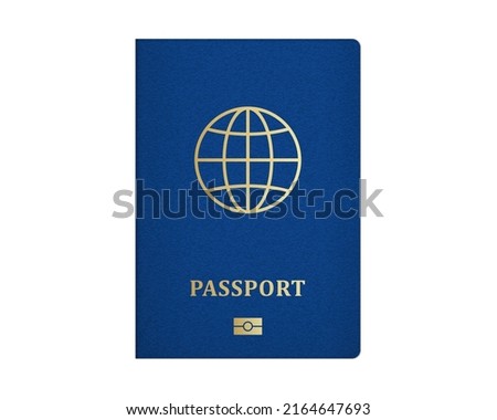 International passport with blue cover. Realistic E-passport template. Vector illustration