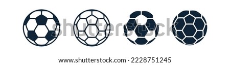 Set of football game ball icons. Classic soccer ball icon on isolated background. Outline icons. Vector illustration.