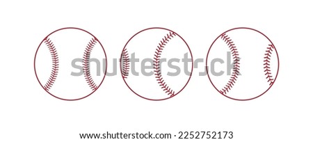 Set of softballs. Baseball balls. Outline softballs. Baseball equipment. Vector illustration