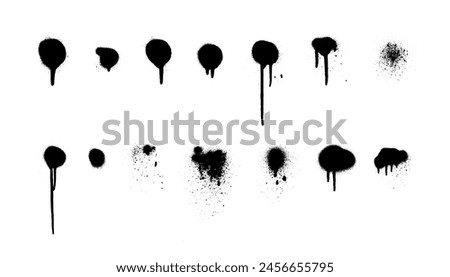 Spray paint set. Spray painted dots and splashes. Graffiti drawing dirty splashes with drips. Street art splashes and spots. Vector