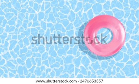 Red or pink swimming ring in the empty clear pool. Fresh clear water. Summer holidays banner. Swimming pool top view. Vector illustration