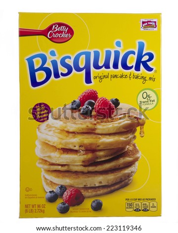 ALAMEDA, CA - OCTOBER 09, 2014: 96 ounce box of Betty Crocker brand Bisquick. Original pancake and baking mix.