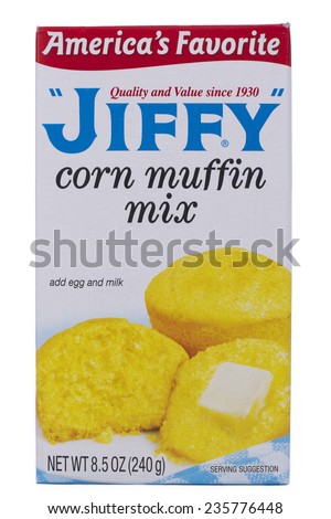 ALAMEDA, CA - DECEMBER 04, 2014: 8.5 ounce box of Jiffy brand Corn Muffin Mix.