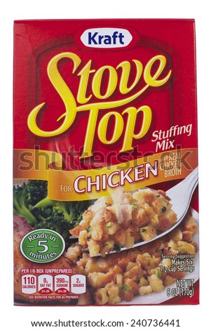 ALAMEDA, CA - DECEMBER 13, 2014: 6 ounce box of Kraft brand Stove Top Stuffing Mix. For Chicken. With Real Chicken Broth. Ready in 5 minutes.
