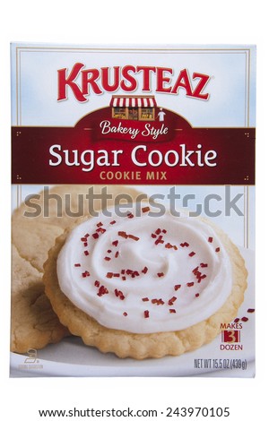 ALAMEDA, CA - JANUARY 12, 2015: 15.5 ounce box of Krusteaz brand Bakery Style Sugar Cookie Mix. Makes three dozen cookies.