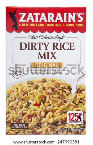 ALAMEDA, CA - JANUARY 21, 2015: 8 ounce box of Zatarain\'s brand New Orleans Style Dirty Rice Mix. Original Long Grain White Rice, Onions and Bell Peppers with Authentic Cajun Seasonings.