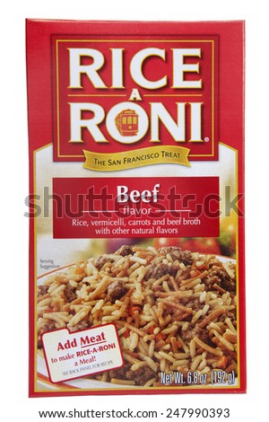 ALAMEDA, CA - JANUARY 21, 2015: 6.8 ounce box of Rice A Roni brand Beef Flavor Rice, Vermicelli, Carrots and Beef Broth with other Natural Flavors. The San Francisco Treat.