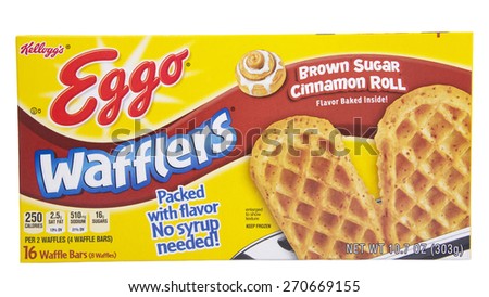 ALAMEDA, CA - MARCH 19, 2015: Illustrative Editorial of one box Eggo brand Wafflers. Brown Sugar Cinnamon Roll Flavor Baked Inside. 16 waffle bars per box
