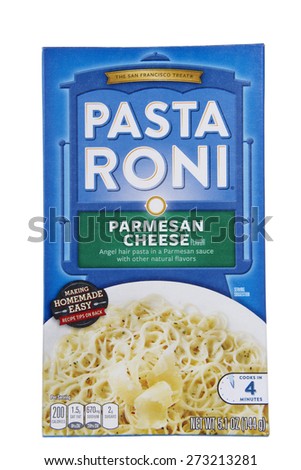 ALAMEDA, CA - APRIL 12, 2015: Illustrative Editorial of one 5.1 ounce box Pasta Roni brand Parmesan Cheese Flavor Angel Hair Pasta. The San Francisco Treat.