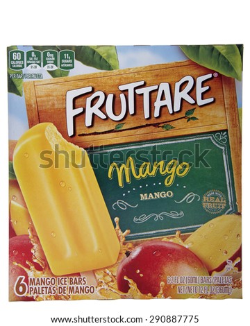 ALAMEDA, CA - JUNE 22, 2015: 12 ounce box of Fruttare Mango Ice Bars. Made with Real Fruit.