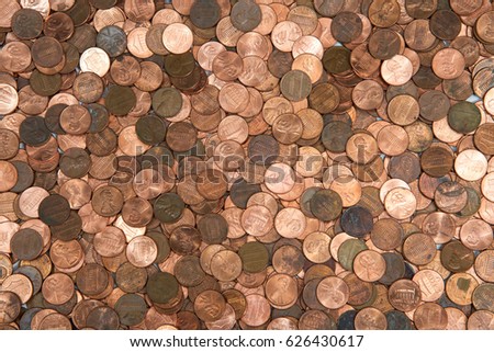 Flat view pennies. United States currency penny, many old new dirty clean viewed from directly above. The penny is the lowest denomination coin in the U.S. currency. Zdjęcia stock © 