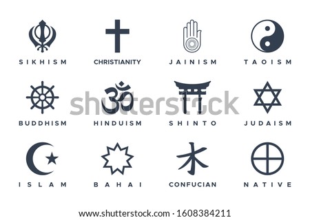 World Religious Symbols Set isolated on white background. Flat Vector Icon Design Template Element