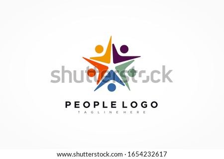 Abstract People Group Logo. Colorful Geometric Shapes with Negative Space Starburst inside isolated on White Background. Flat Vector Logo Design Template Element for Business and Teamwork Logos.