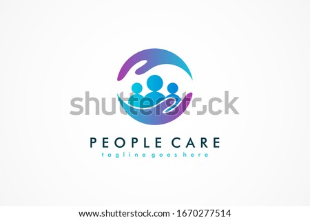 Abstract People Care Logo. Human Icon with Circular Two Hands Symbol. Flat Vector Logo Design Template Element.