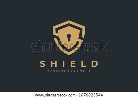 Gold Letter S Shield with Keyhole inside. Security Logo Protection Symbol Vector Logo Design