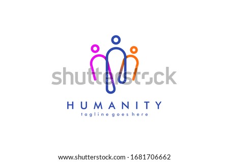 Colorful Rounded Line Linked Human Icon People Logo. Flat Vector Logo Design Template Element