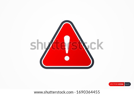 Alert Sign, Warning and Exclamation Icon with Red Triangle Rounded and Black Outline Border outside. Flat Vector Icon Design Template Element.