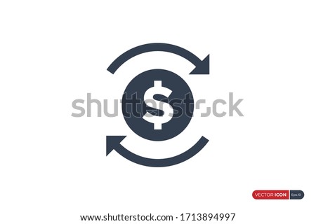 Dollar Icon with Recycle Arrow isolated on white background. Flat Vector Icon Design Template Element.