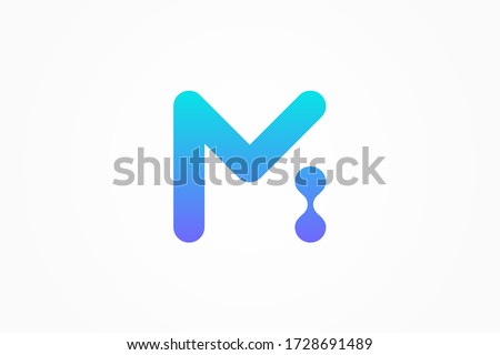Abstract Initial Letter M Logo. Blue Gradient Linear Rounded Style with Connected Liquid Dots . Usable for Business, Science and Technology Logos. Flat Vector Logo Design Template Element.