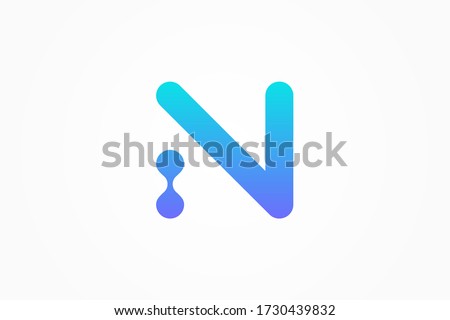 Abstract Initial Letter N Logo. Blue Gradient Linear Rounded Style with Connected Liquid Dots . Usable for Business, Science and Technology Logos. Flat Vector Logo Design Template Element. Foto stock © 