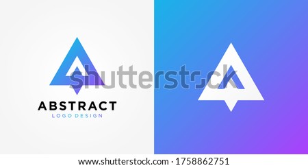 Initial Letter A Logo. Purple Blue Gradient Geometric Triangle Arrow Shape isolated on Double Background. Usable for Business and Technology Logos. Flat Vector Logo Design Template Element