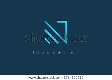 Abstract Initial Letter N Logo. Blue Light Square Geometric Line Style isolated on Blue Background. Usable for Business and Branding Logos. Flat Vector Logo Design Template Element.