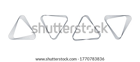 Set of Triangle Rounded Shapes. Hand Drawn Geometric Triangles in Lines Style isolated on White Background. Flat Vector Decorative Design Template Elements.