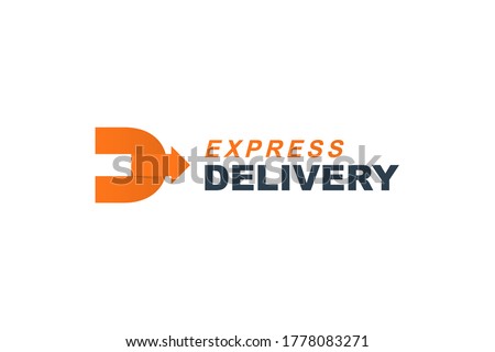 Initial Letter D Logo. Orange Shape D Letter with Origami Style Right Arrow inside isolated on White Background. Usable for Business and Delivery Logos. Flat Vector Logo Design Template Element.