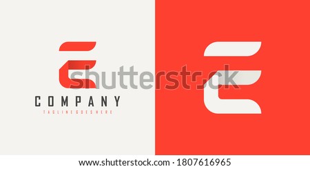 Initial Letter F and E Linked Logo. Red and White Geometric Shape Origami Style isolated on Double Background. Usable for Business and Branding Logos. Flat Vector Logo Design Template Element