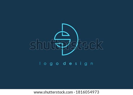 Abstract Initial Letter S and D Linked Logo. Blue Shape Circular Line Infinity Style isolated on Blue Background. Usable for Business and Technology Logos. Flat Vector Logo Design Template Element.