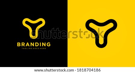 Abstract Initial Letter Y Logo. Black and Yellow Geometric Shape Linear Rounded Style isolated on Double Background. Usable for Business and Branding Logos. Flat Vector Logo Design Template Element. ストックフォト © 