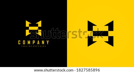 Abstract Initial Letter H Logo. Black and Yellow Geometric Arrow Shapes Origami Style isolated on Double Background. Usable for Business and Branding Logos. Flat Vector Logo Design Template Element.