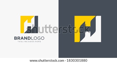 Simple Initial Letter H Logo. Yellow and Grey Square Shape with Negative Space H Letter isolated on Double Background. Usable for Business and Branding Logos. Flat Vector Logo Design Template Element.