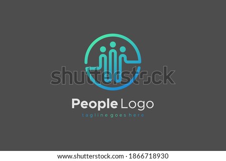 Connecting People Logo. Green and Blue Linear Shape People Beat Icon isolated on Dark Background. Flat Vector Logo Design Template Element.