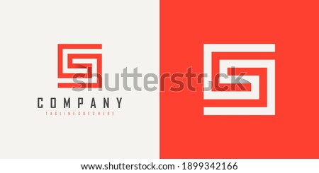 Initial Letter S and G Linked Logo. Red and White Geometric Square Shape Origami Style isolated on Double Background. Usable for Business and Branding Logos. Flat Vector Logo Design Template Element.