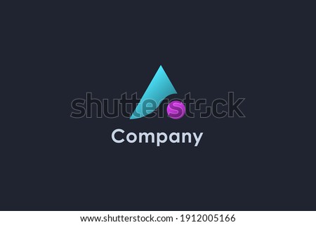 Abstract Initial Letter A Logo. Blue Light and Purple Geometric Triangular Shape Mountain and Water Combination isolated on Blue Background. Flat Vector Logo Design Template Element.