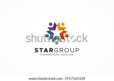 Colorful Five Star Icon Abstract People Logo isolated on white background. Flat Vector Logo Design Template Element.