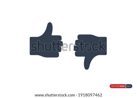 Hand Thumb Up and Hand Thumb Down Icon. Like and Dislike Symbol isolated on White Background. Flat Vector Icon Design Template Element.