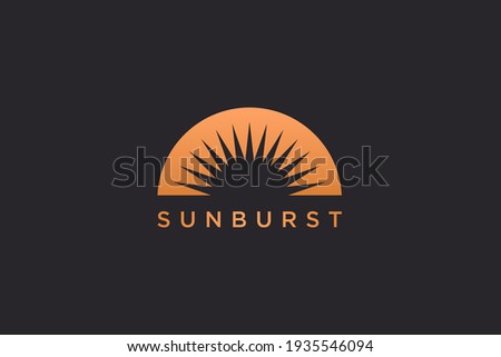 Abstract Sun Logo. Gold Sun Icon with Negative Space Geometric Radial Rays of Sunburst isolated on Black Background. Usable for Business and Nature Logos. Flat Vector Logo Design Template Element.