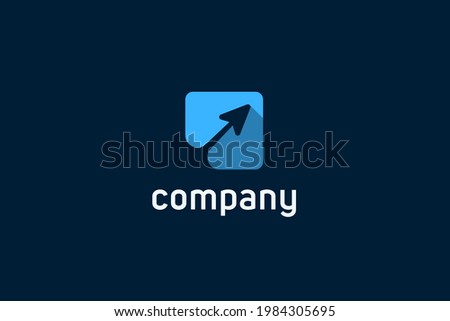 Arrow Up Logo. Blue Square Rounded Shape with Negative Space Arrow inside isolated on Blue Background. Usable for Business and Branding Logos. Flat Vector Logo Design Template Element.