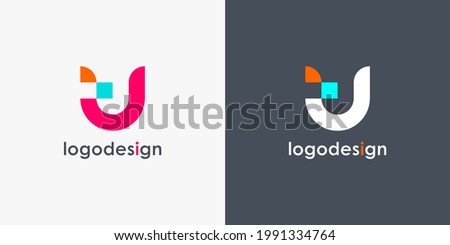 Abstract Initial Letter T and J Logo. Colorful Geometric Shapes Linked Letters isolated on Double Background. Usable for Business and Branding Logos. Flat Vector Logo Design Template Element.