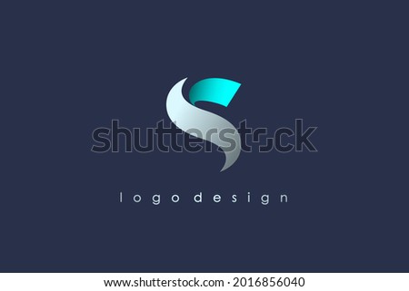 Abstract Initial Letter S Logo. White and Blue Sea Wave Origami Style isolated on Blue Background. Usable for Business and Branding Logos. Flat Vector Logo Design Template Element.