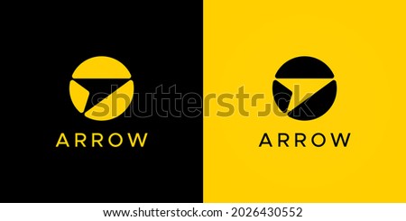 Simple Arrow Up Logo. Black and Yellow Circle Shape with Negative Space Arrow inside isolated on Double Background. Usable for Business and Branding Logos. Flat Vector Logo Design Template Element.