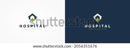 Hospital Logo. House with Cross Plus Sign Combination isolated on Double Background. Flat Vector Logo Design Template Element for Healthcare and Medical Logos.